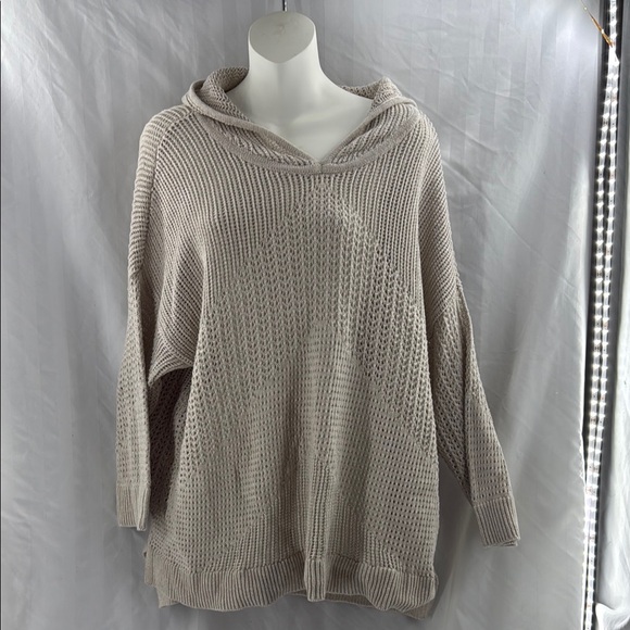 Zenergy by Chico’s Cozy Beige and Gold Knit Women's Sweater with Hood - Picture 1 of 4